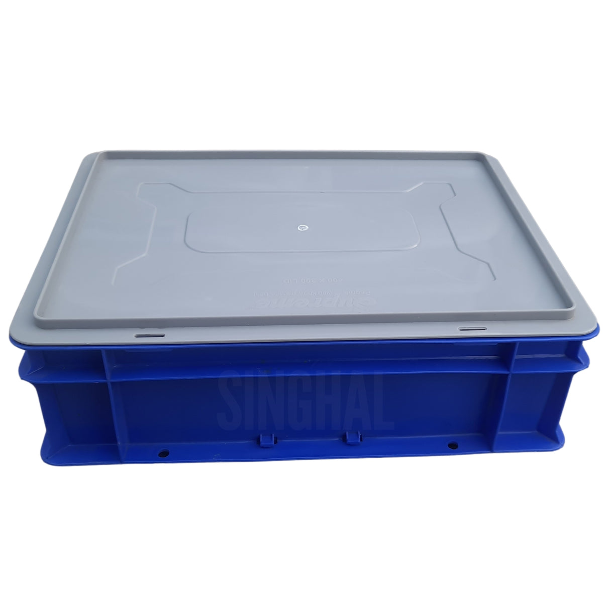 SINGHAL Blue Plastic Crate 400x300x120 MM with Lid, Heavy Duty Portable Storage Basket for Vegetables, Fruits, Milk & More | Multipurpose Shelf Bin