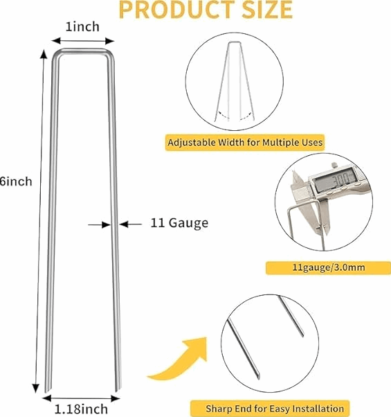 100 Pieces, 6-Inch Heavy-Duty 11 Gauge Steel Ground Garden Staples, Lawn Landscape Staples, Weed Fabric Staple, Sod Anchor Securing Pegs - Singhal Mart