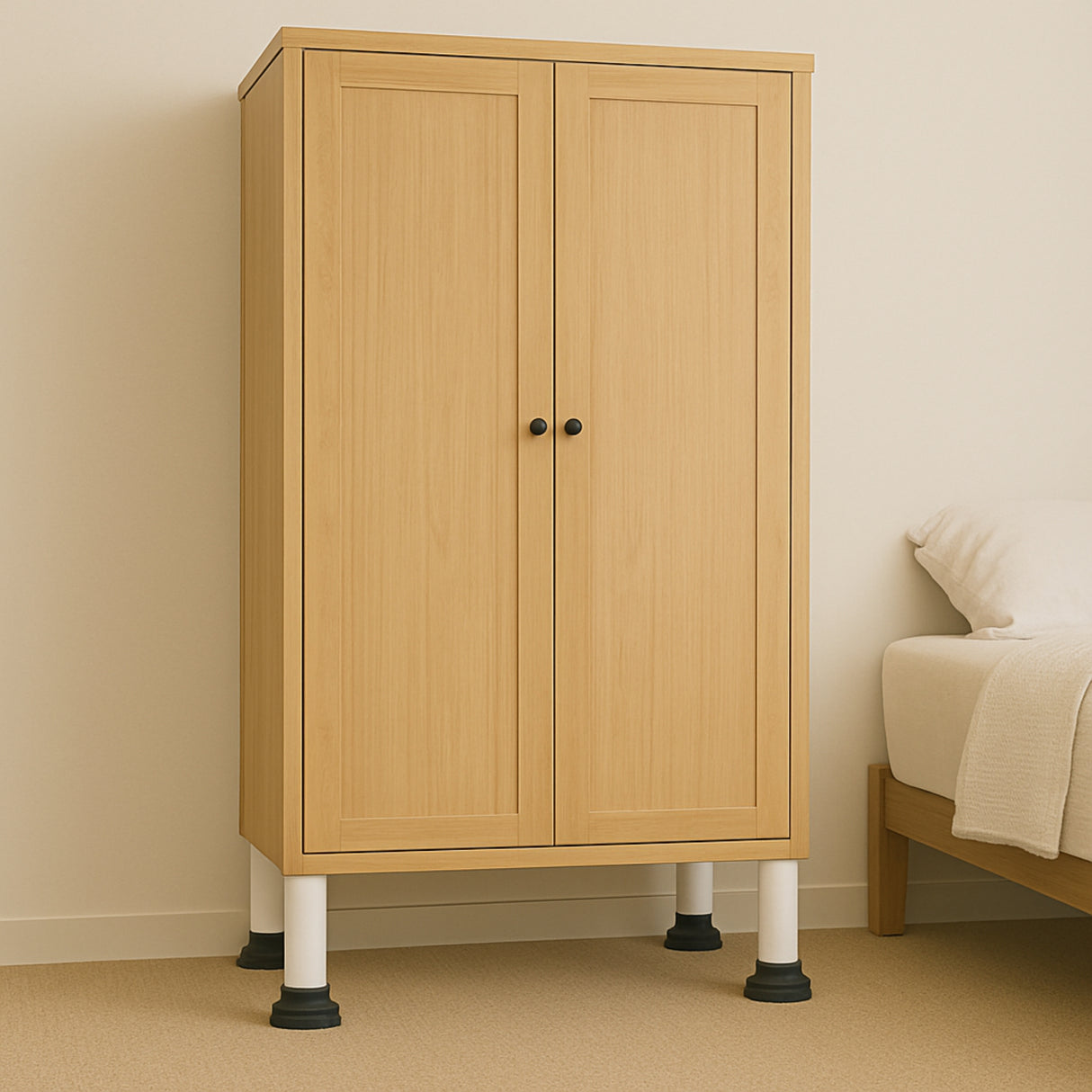 Singhal Heavy-Duty Furniture Legs – Iron Stand with Hard Plastic Anti-Slip Base – Set of 4 Replacement Legs for Bed, Sofa, Table, Cabinet, Chair – Floor Protector, Non-Scratch, Durable Support (White & Black)