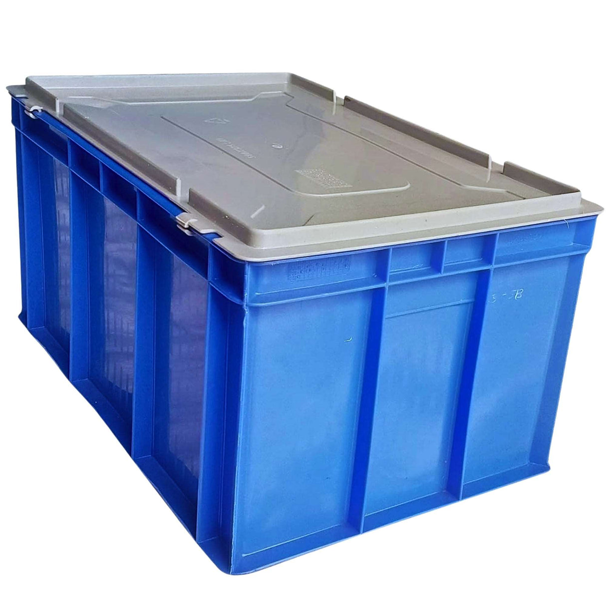 SINGHAL Blue Plastic Crate 400x300x220 MM with Lid, Heavy Duty Portable Storage Basket for Vegetables, Fruits, Milk & More | Multipurpose Shelf Bin