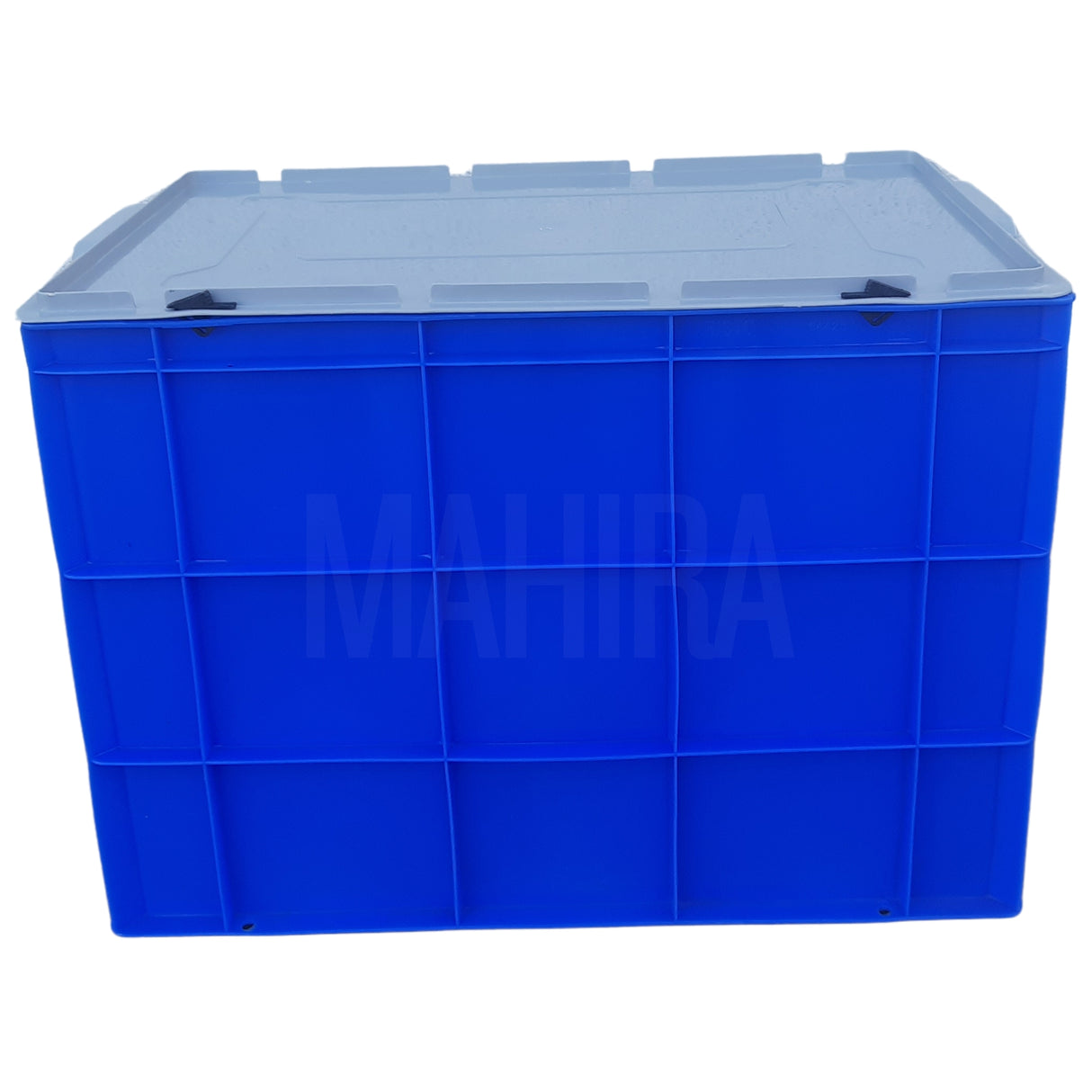 SINGHAL Blue Plastic Crate with Lid 600x400x425 MM, Heavy Duty Multipurpose Portable Storage Basket for Vegetables, Fruits, Milk & Large Items