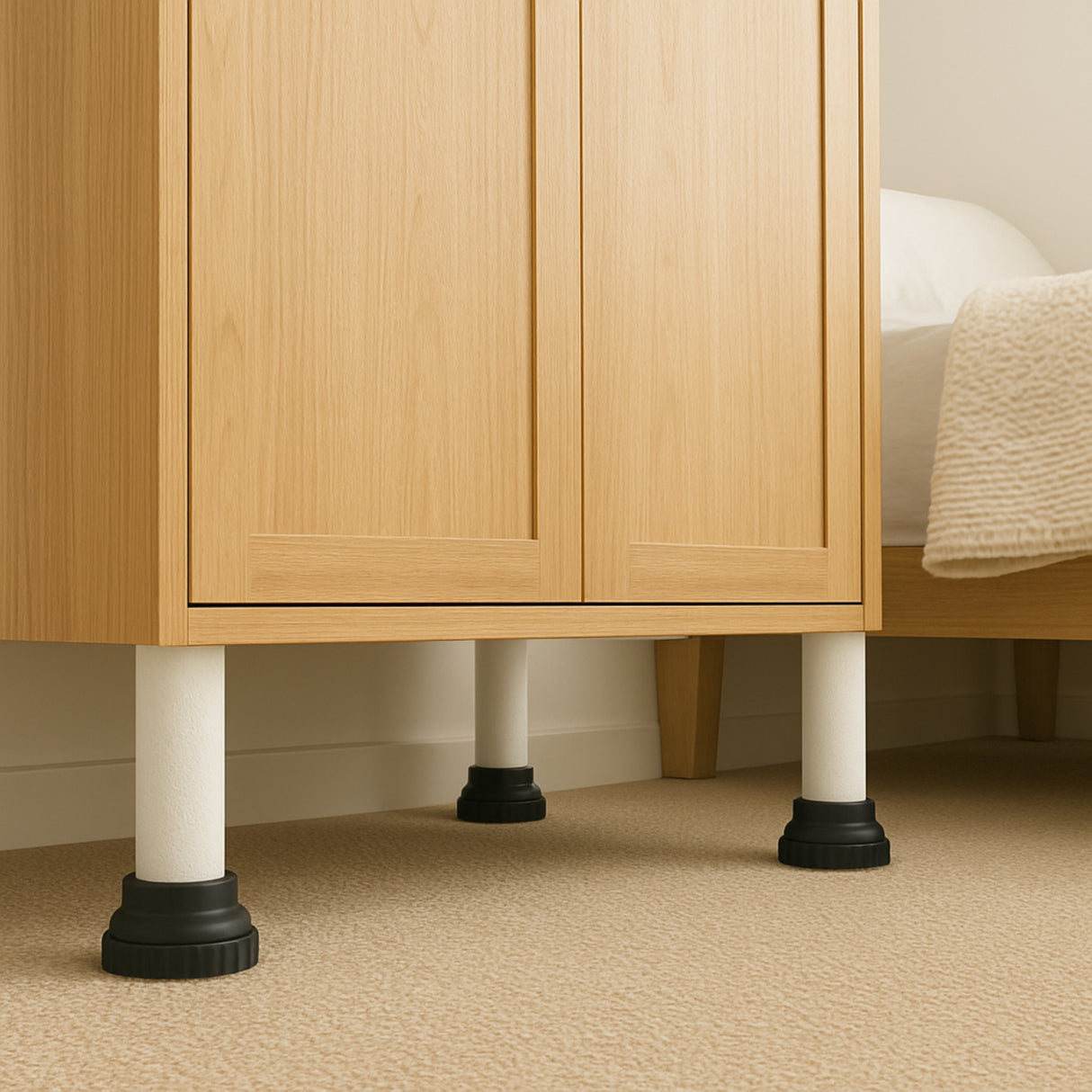 Singhal Heavy-Duty Furniture Legs – Iron Stand with Hard Plastic Anti-Slip Base – Set of 4 Replacement Legs for Bed, Sofa, Table, Cabinet, Chair – Floor Protector, Non-Scratch, Durable Support (White & Black)