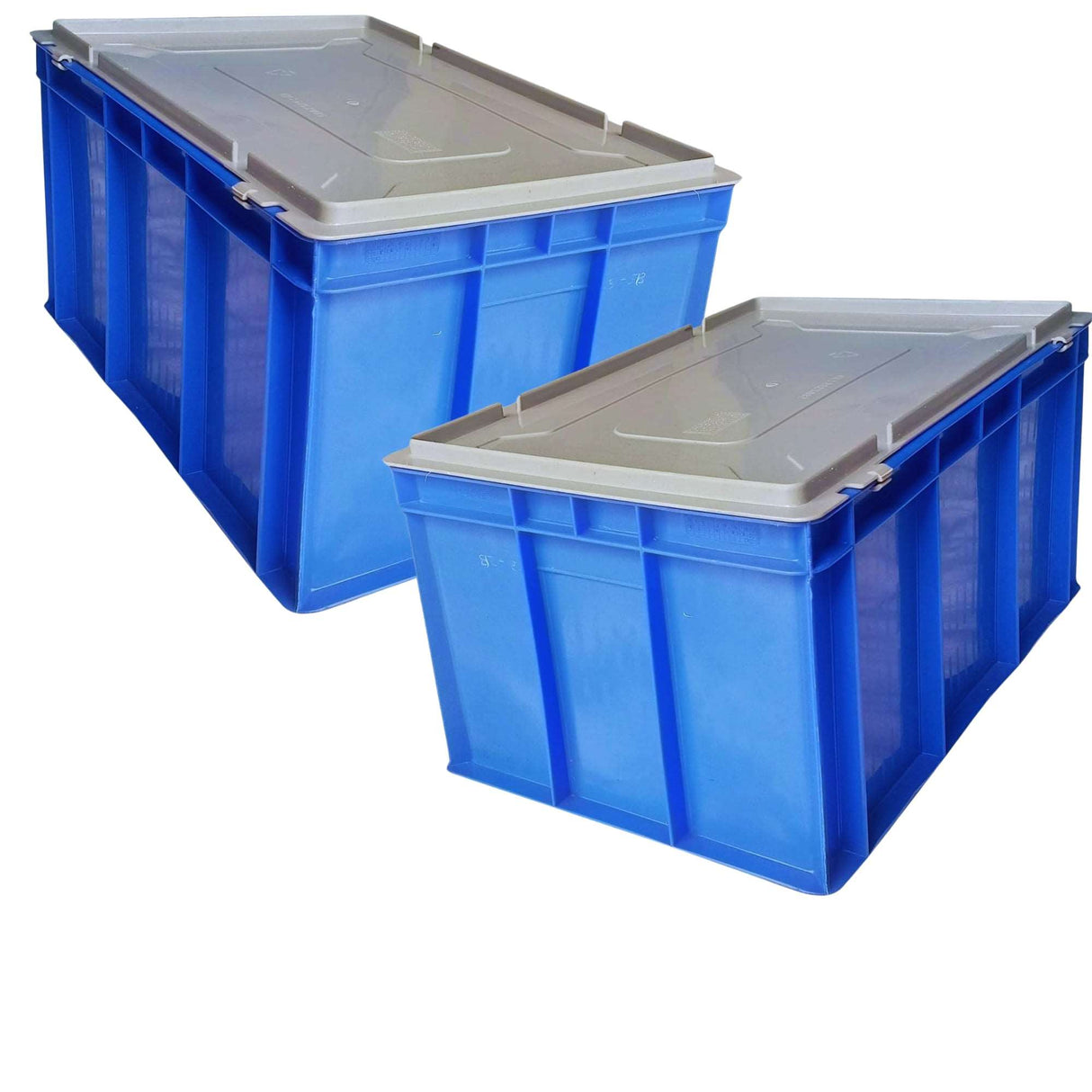SINGHAL Blue Plastic Crate 400x300x220 MM with Lid, Heavy Duty Portable Storage Basket for Vegetables, Fruits, Milk & More | Multipurpose Shelf Bin