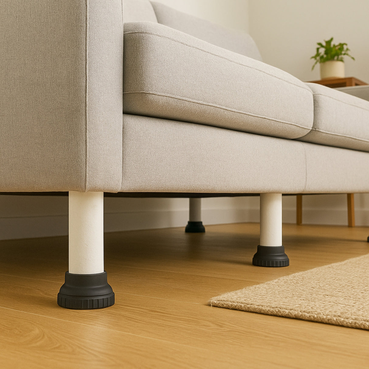 Singhal Heavy-Duty Furniture Legs – Iron Stand with Hard Plastic Anti-Slip Base – Set of 4 Replacement Legs for Bed, Sofa, Table, Cabinet, Chair – Floor Protector, Non-Scratch, Durable Support (White & Black)