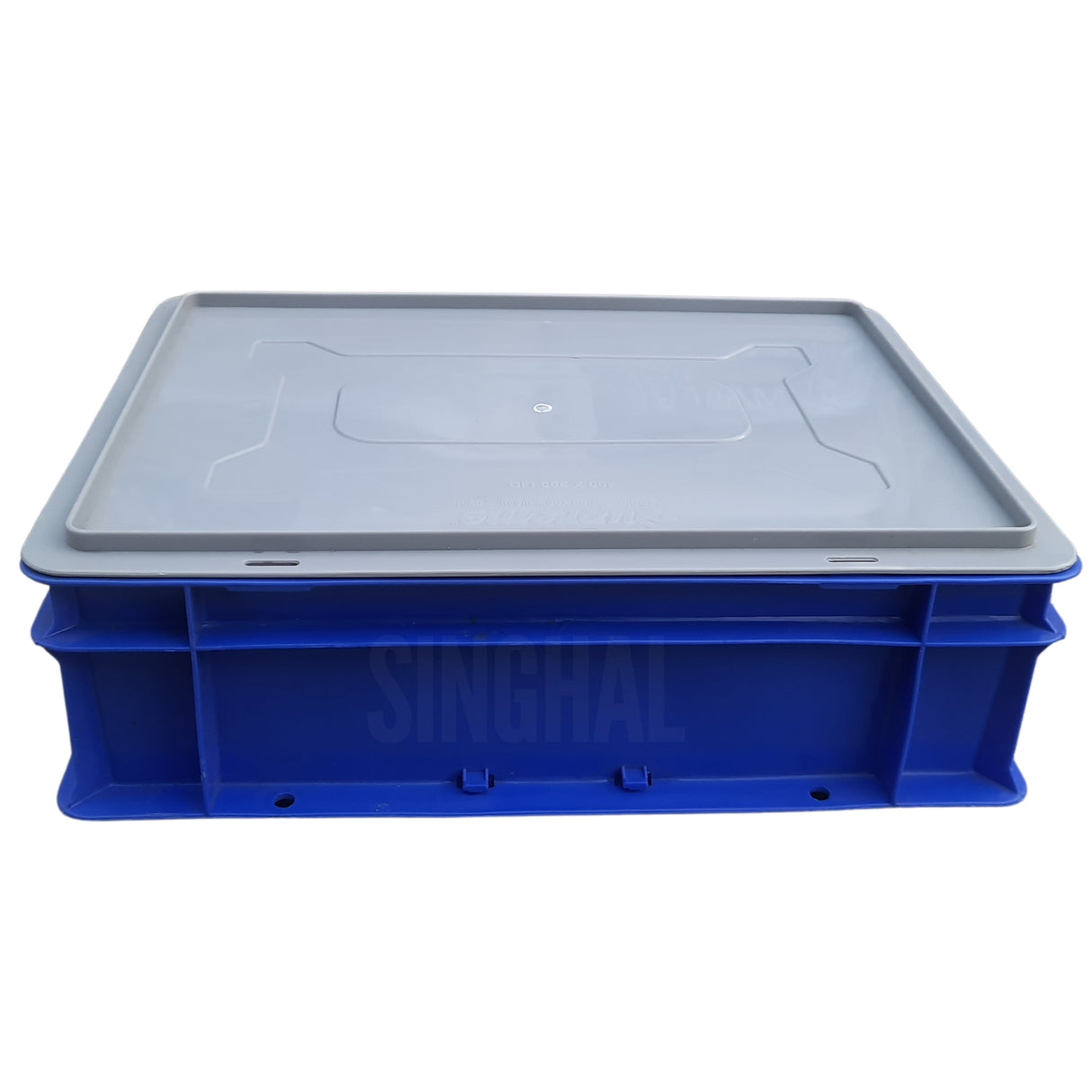SINGHAL Blue Plastic Crate 400x300x120 MM with Lid, Heavy Duty Portable Storage Basket for Vegetables, Fruits, Milk & More | Multipurpose Shelf Bin