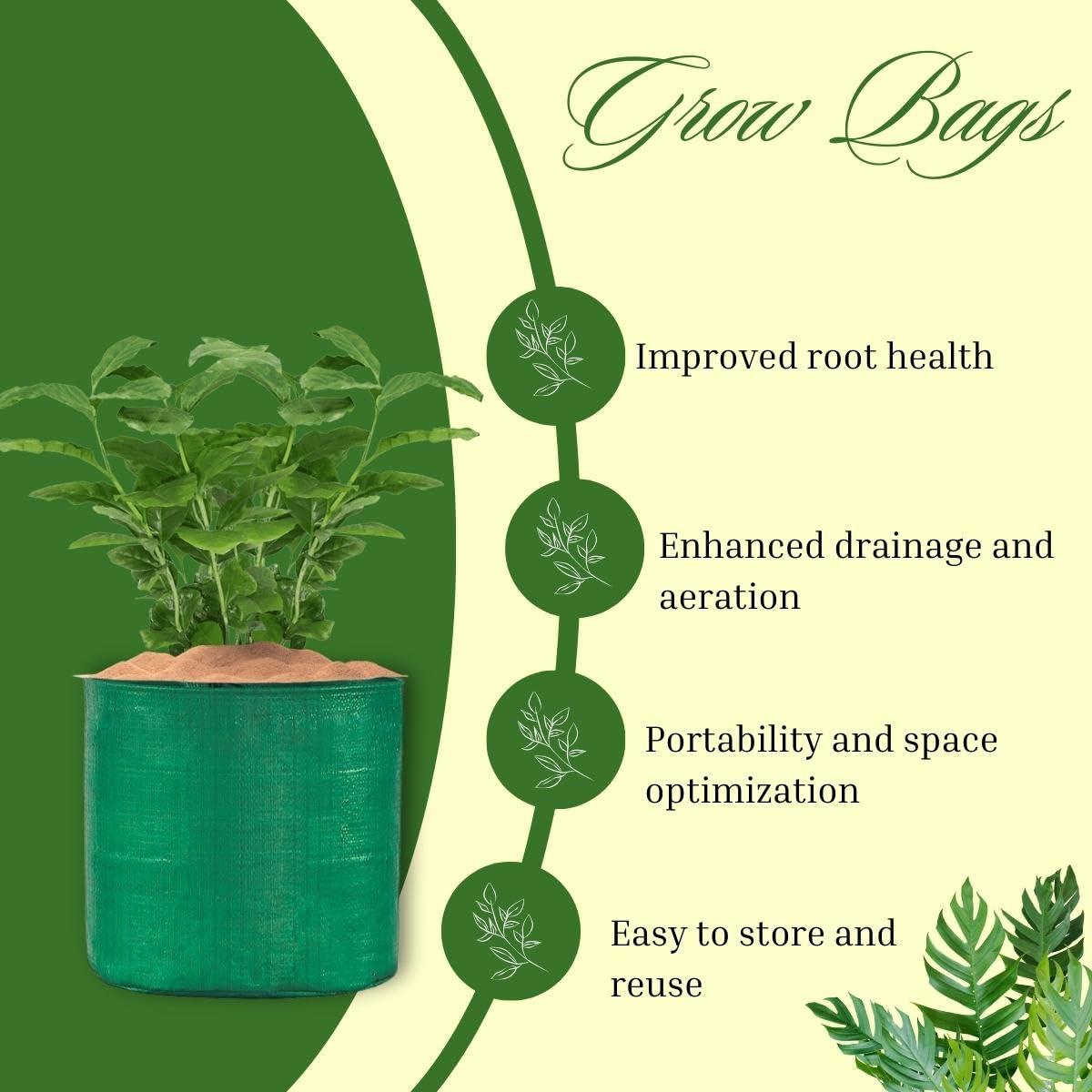 12x18 HDPE UV-protected round grow bags, pack of 20. Green color, perfect for terrace and vegetable gardening. Durable for robust plant growth. - Singhal Mart