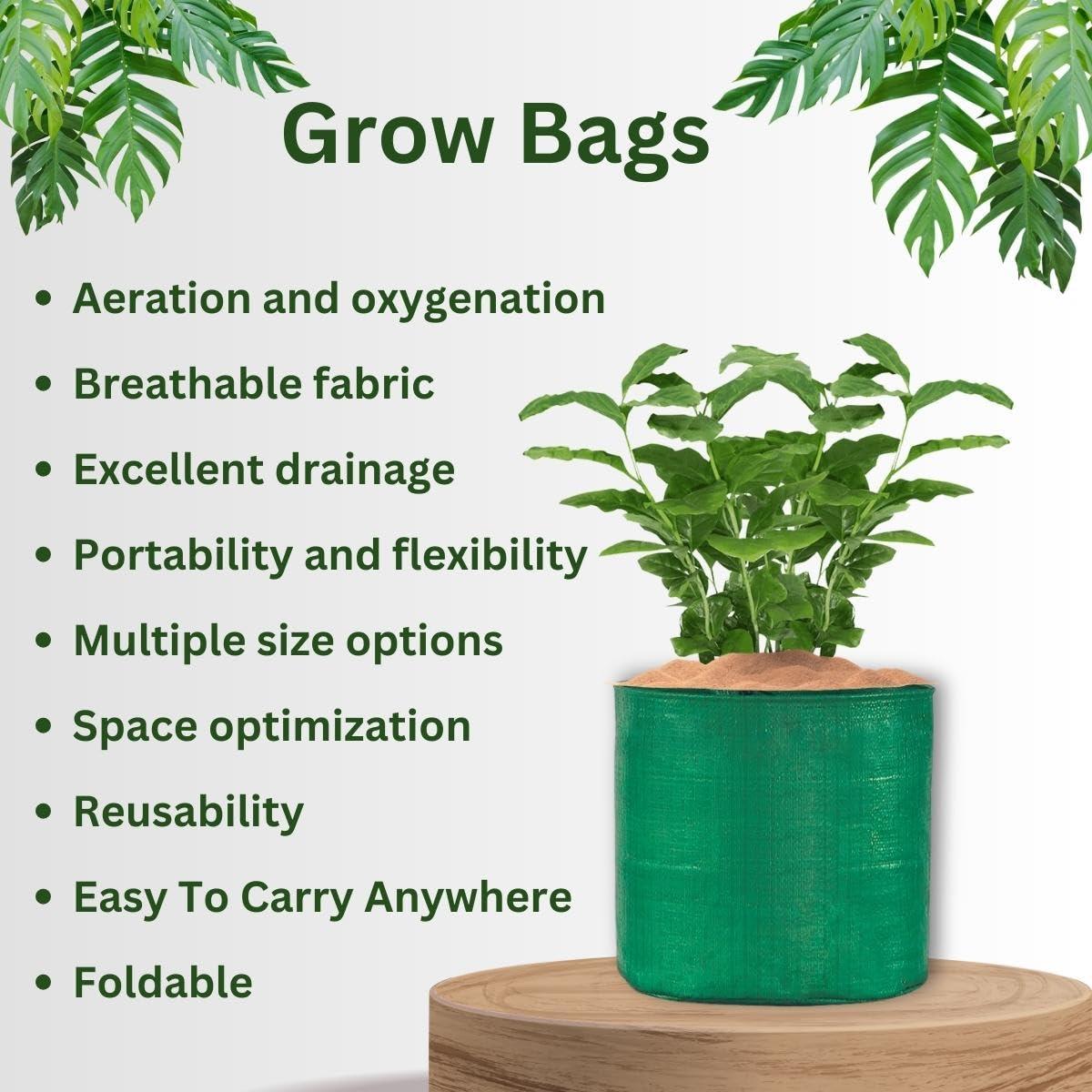 12x18 HDPE UV-protected round grow bags, pack of 20. Green color, perfect for terrace and vegetable gardening. Durable for robust plant growth. - Singhal Mart