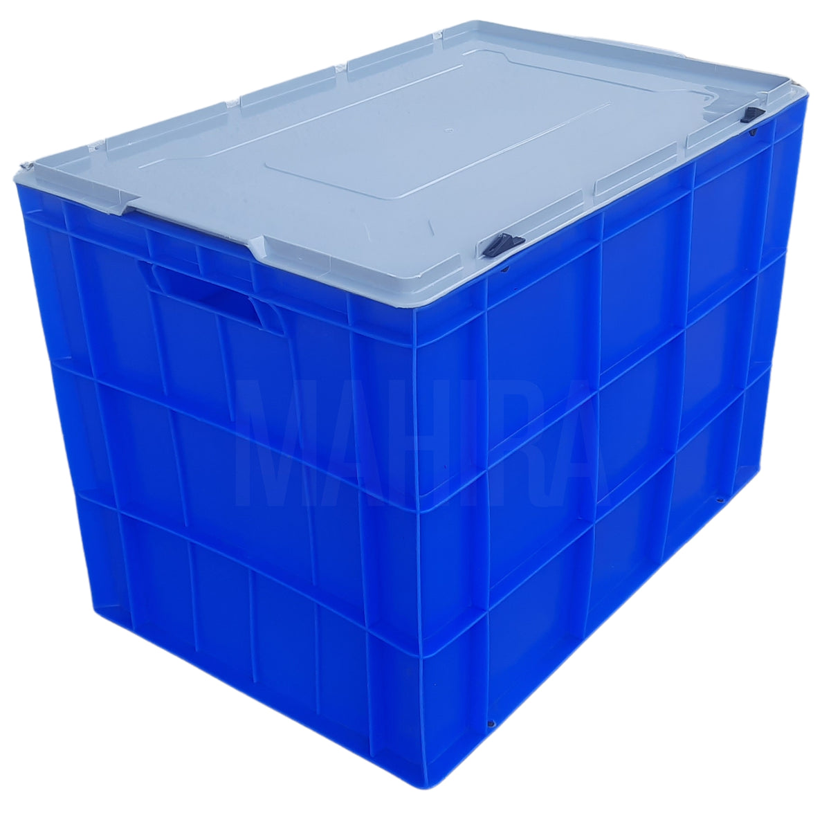 SINGHAL Blue Plastic Crate with Lid 600x400x425 MM, Heavy Duty Multipurpose Portable Storage Basket for Vegetables, Fruits, Milk & Large Items