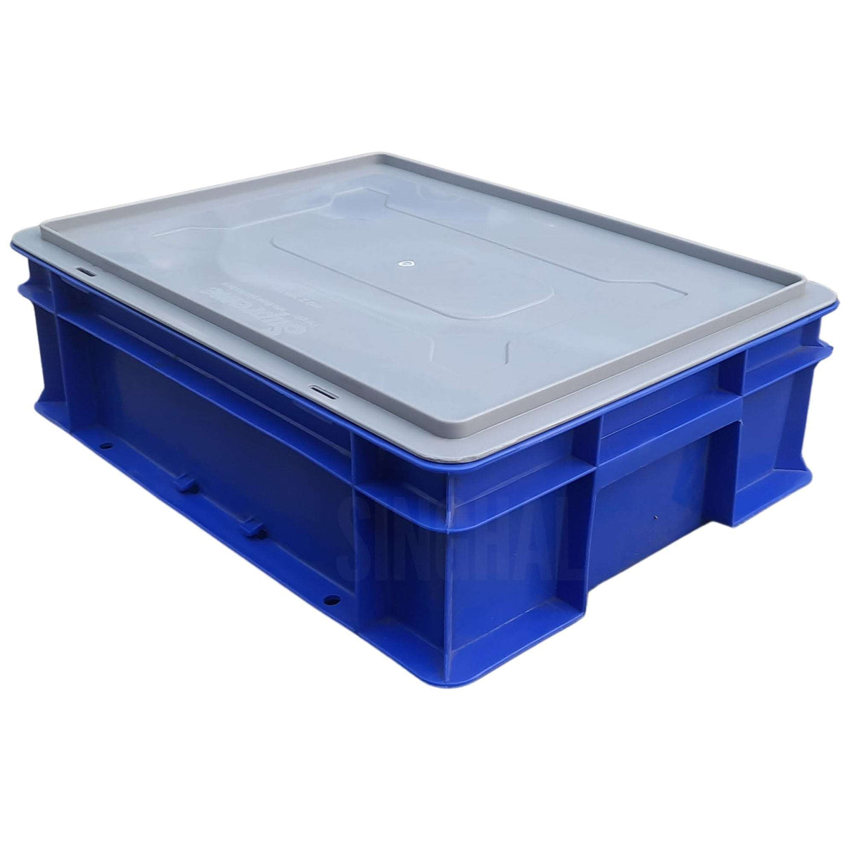 SINGHAL Blue Plastic Crate 400x300x120 MM with Lid, Heavy Duty Portable Storage Basket for Vegetables, Fruits, Milk & More | Multipurpose Shelf Bin