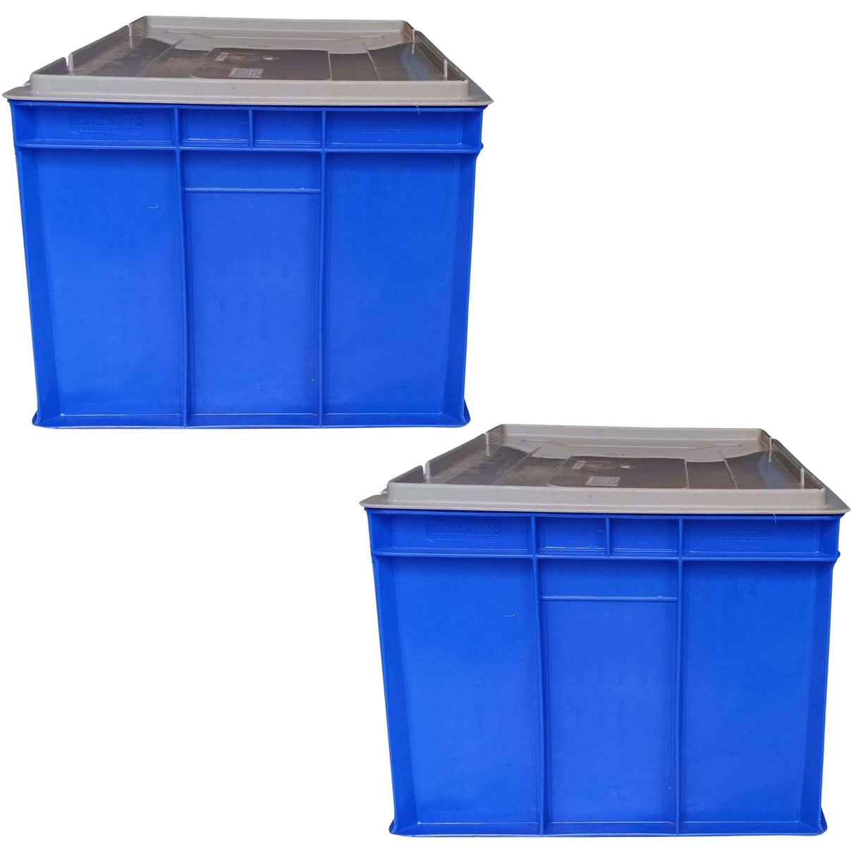 SINGHAL Blue Plastic Crate with Lid 600x400x270 MM, Heavy Duty Multipurpose Portable Storage Basket for Vegetables, Fruits, Milk & Large Items