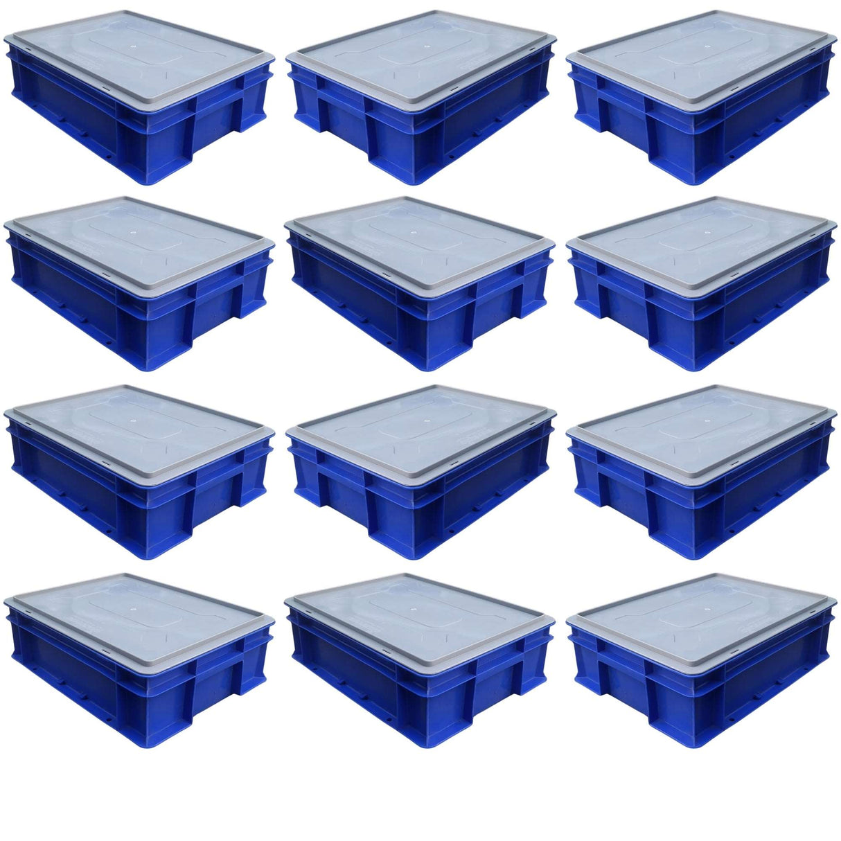 SINGHAL Blue Plastic Crate 400x300x120 MM with Lid, Heavy Duty Portable Storage Basket for Vegetables, Fruits, Milk & More | Multipurpose Shelf Bin