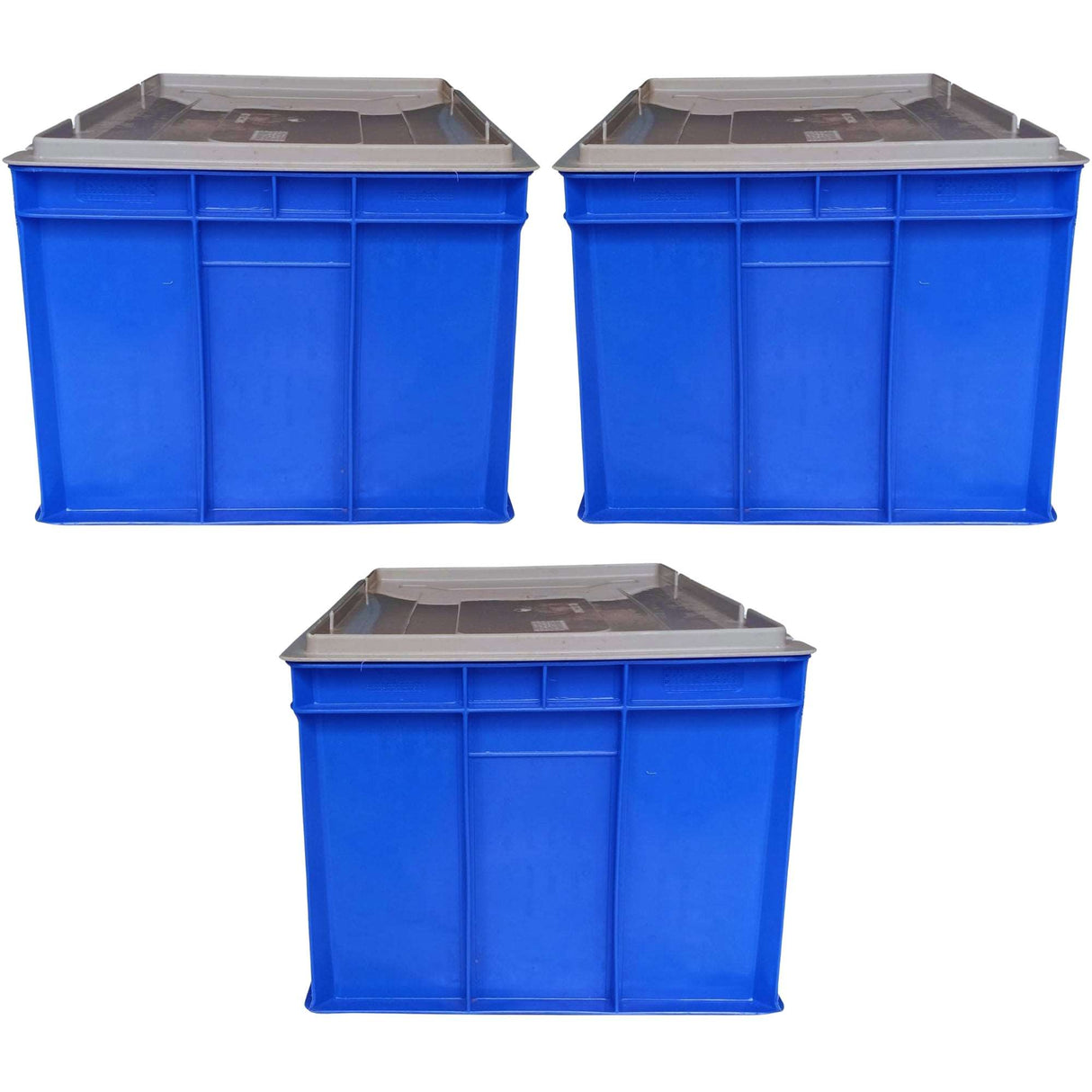 SINGHAL Blue Plastic Crate 400x300x220 MM with Lid, Heavy Duty Portable Storage Basket for Vegetables, Fruits, Milk & More | Multipurpose Shelf Bin