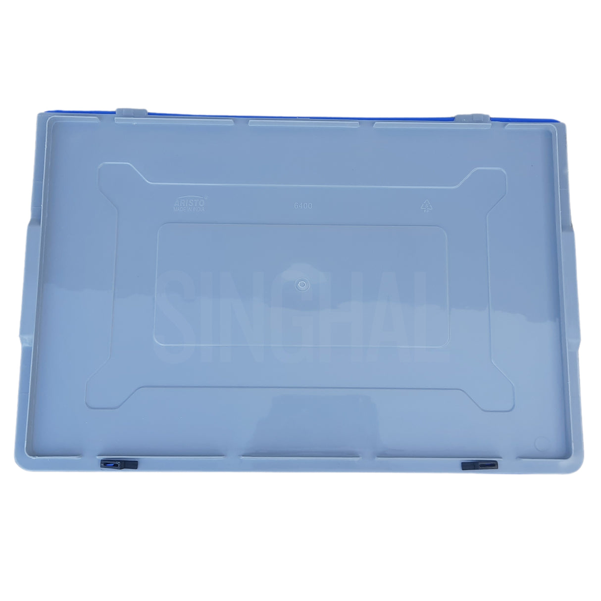 SINGHAL Blue Plastic Crate with Lid 600x400x425 MM, Heavy Duty Multipurpose Portable Storage Basket for Vegetables, Fruits, Milk & Large Items