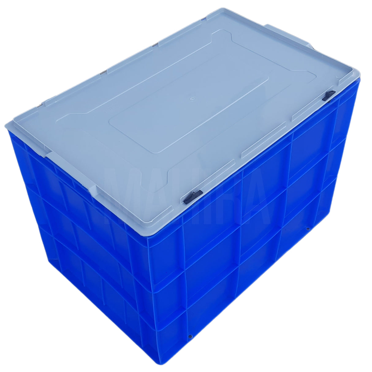 SINGHAL Blue Plastic Crate with Lid 600x400x425 MM, Heavy Duty Multipurpose Portable Storage Basket for Vegetables, Fruits, Milk & Large Items