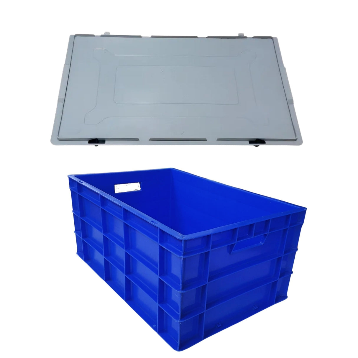 SINGHAL Blue Plastic Crate with Lid 500x325x250 MM, Heavy Duty Multipurpose Portable Storage Basket for Vegetables, Fruits, Milk & Large Items