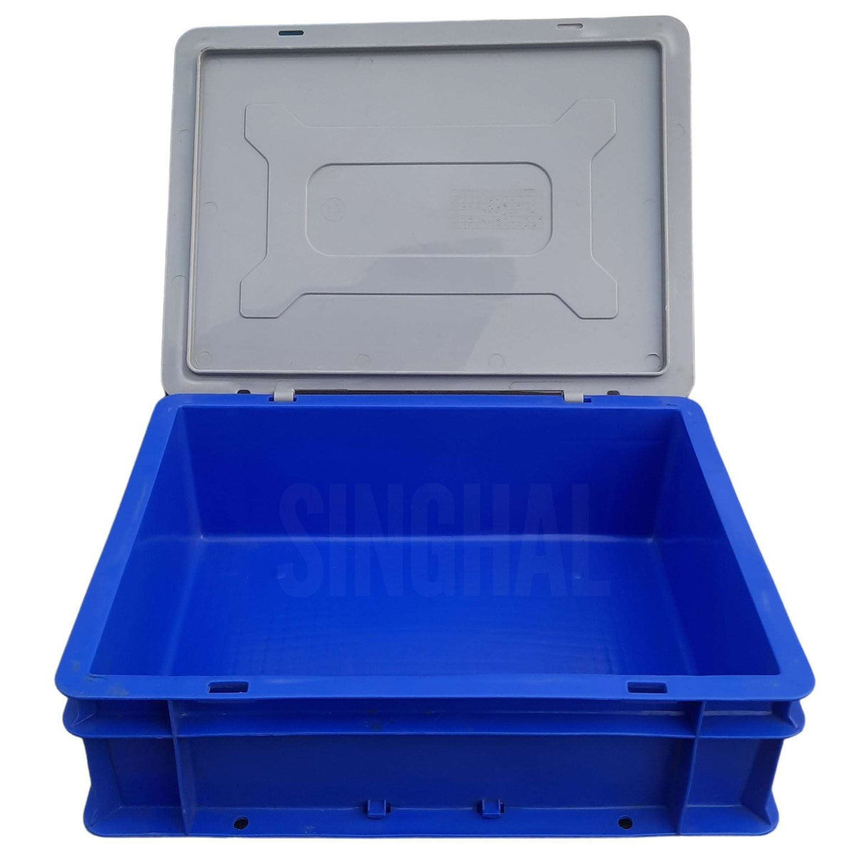 SINGHAL Blue Plastic Crate 400x300x120 MM with Lid, Heavy Duty Portable Storage Basket for Vegetables, Fruits, Milk & More | Multipurpose Shelf Bin