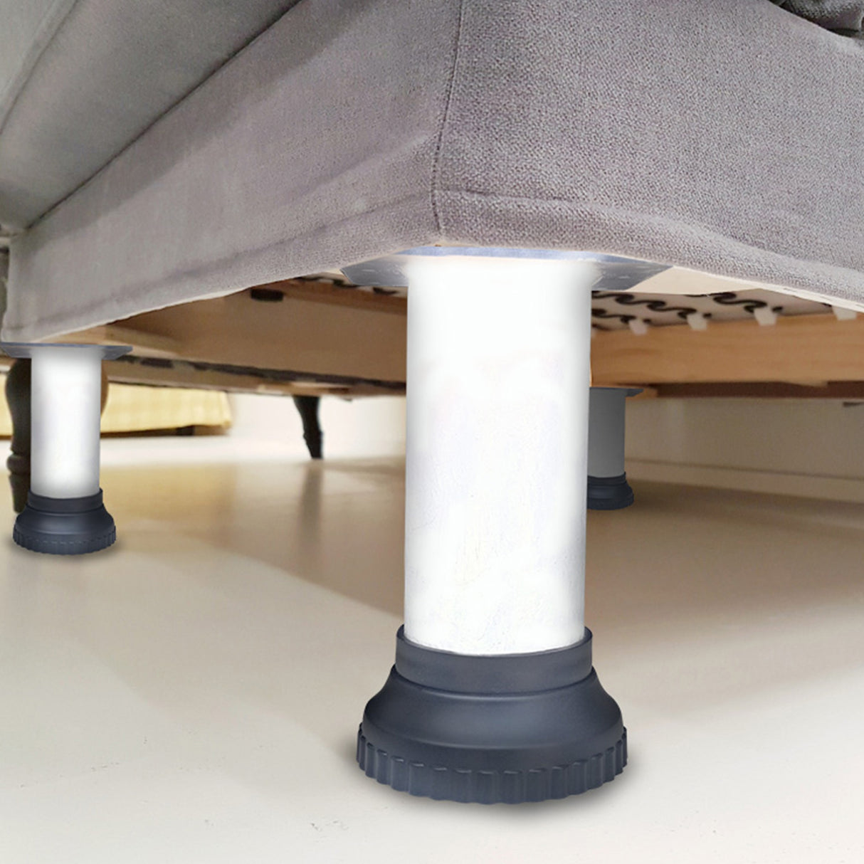 Singhal Heavy-Duty Furniture Legs – Iron Stand with Hard Plastic Anti-Slip Base – Set of 4 Replacement Legs for Bed, Sofa, Table, Cabinet, Chair – Floor Protector, Non-Scratch, Durable Support (White & Black)