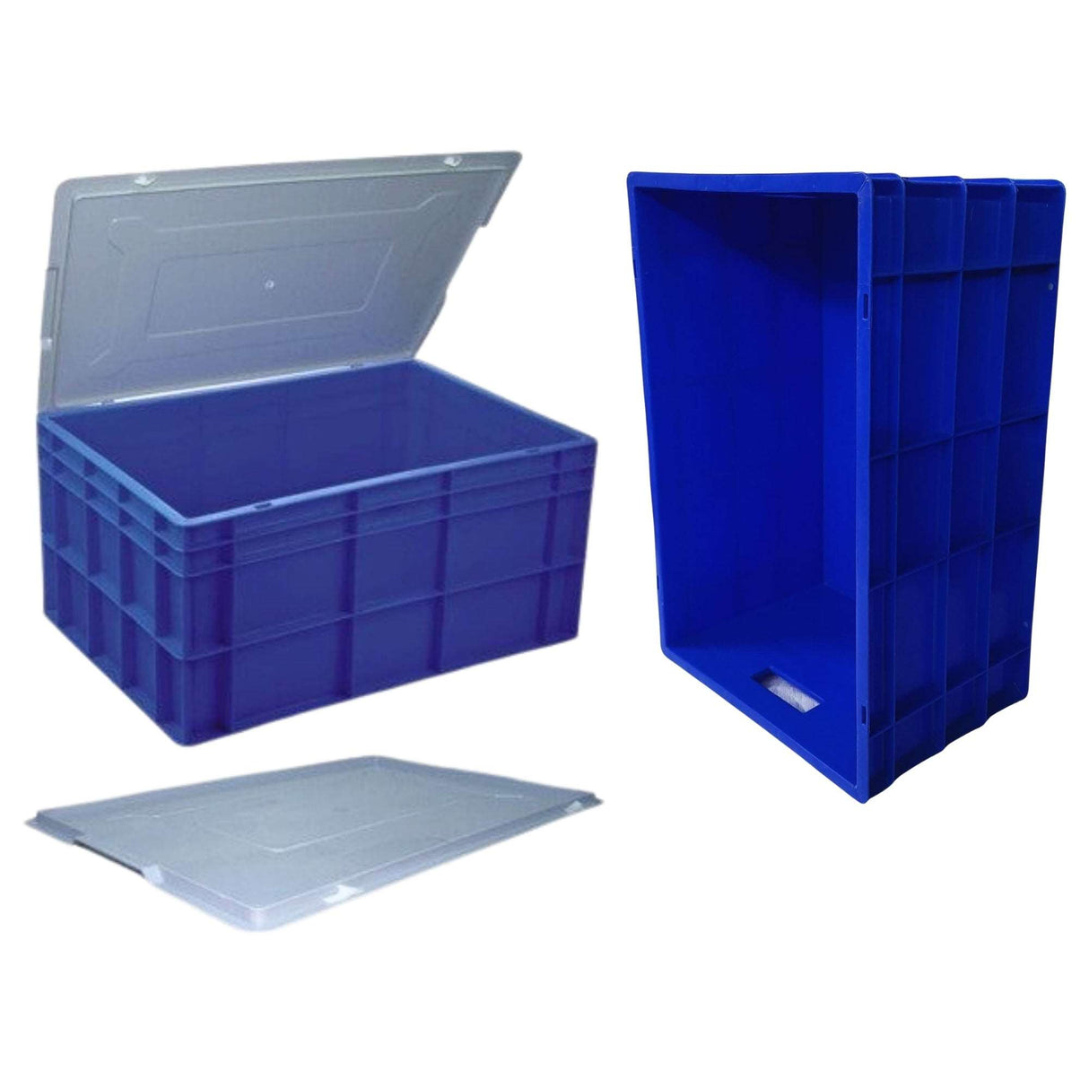 SINGHAL Blue Plastic Crate with Lid 600x400x285 MM, Heavy Duty Multipurpose Portable Storage Basket for Vegetables, Fruits, Milk & Large Items