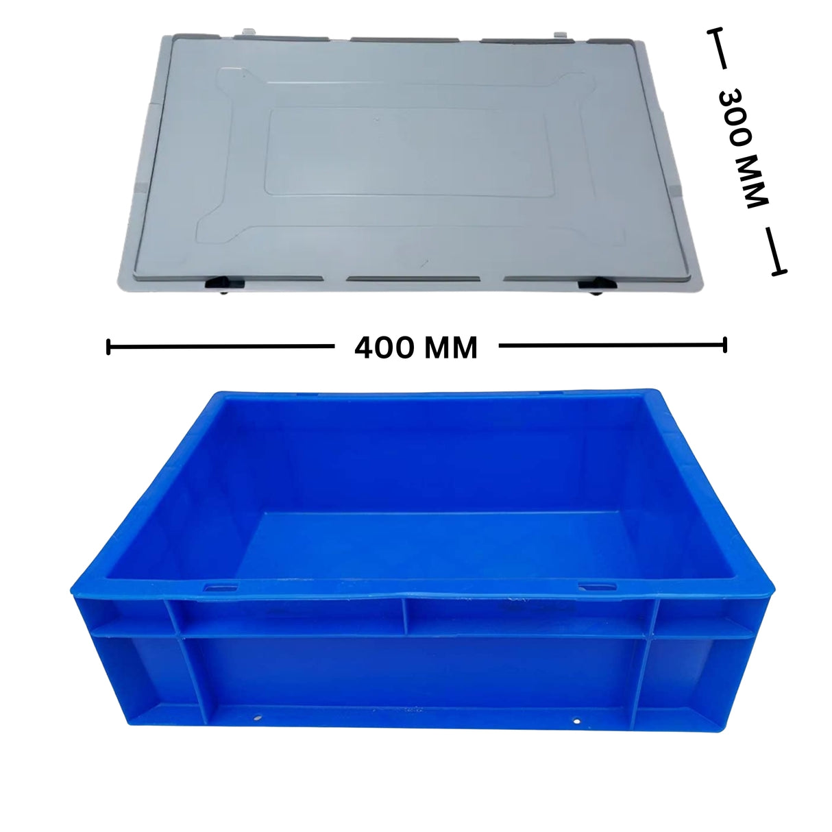 SINGHAL Blue Plastic Crate 400x300x120 MM with Lid, Heavy Duty Portable Storage Basket for Vegetables, Fruits, Milk & More | Multipurpose Shelf Bin