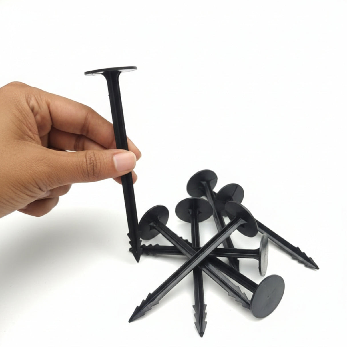 Singhal Weed Mat Nails - Plastic Ground Anchor Peg 17 cm | Heavy Duty Garden Stake for Weed Mat, Landscape Fabric & Net Fixing | UV Resistant, Weatherproof, Barbed Design (Black)