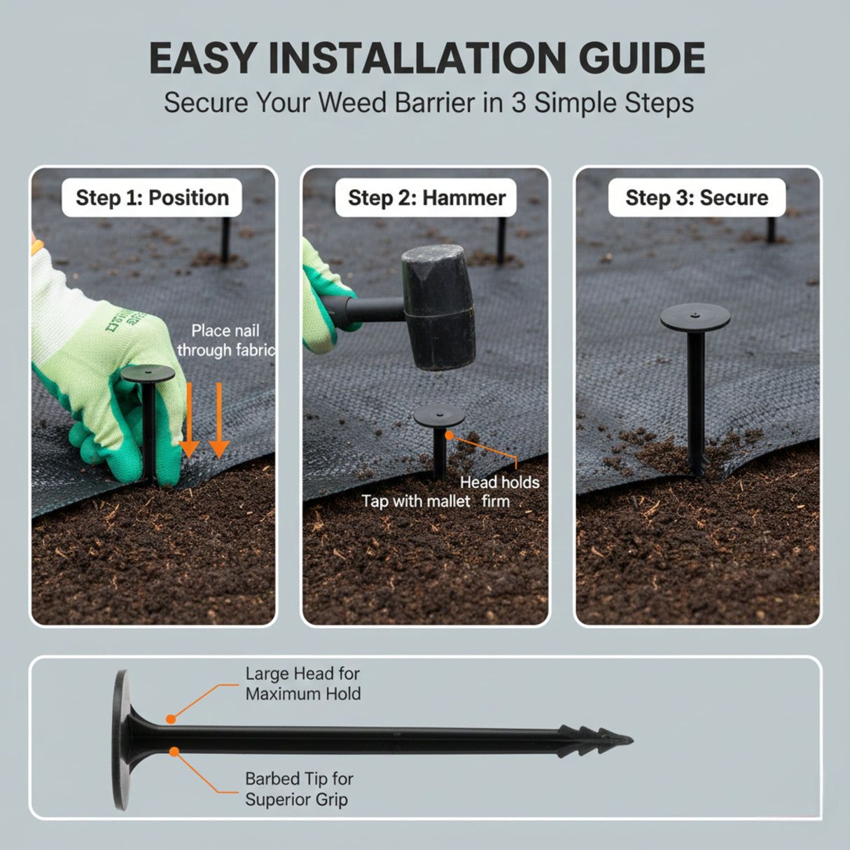 Singhal Weed Mat Nails - Plastic Ground Anchor Peg 17 cm | Heavy Duty Garden Stake for Weed Mat, Landscape Fabric & Net Fixing | UV Resistant, Weatherproof, Barbed Design (Black)