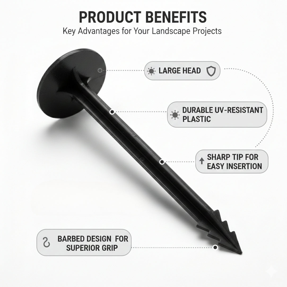 Singhal Weed Mat Nails - Plastic Ground Anchor Peg 17 cm | Heavy Duty Garden Stake for Weed Mat, Landscape Fabric & Net Fixing | UV Resistant, Weatherproof, Barbed Design (Black)