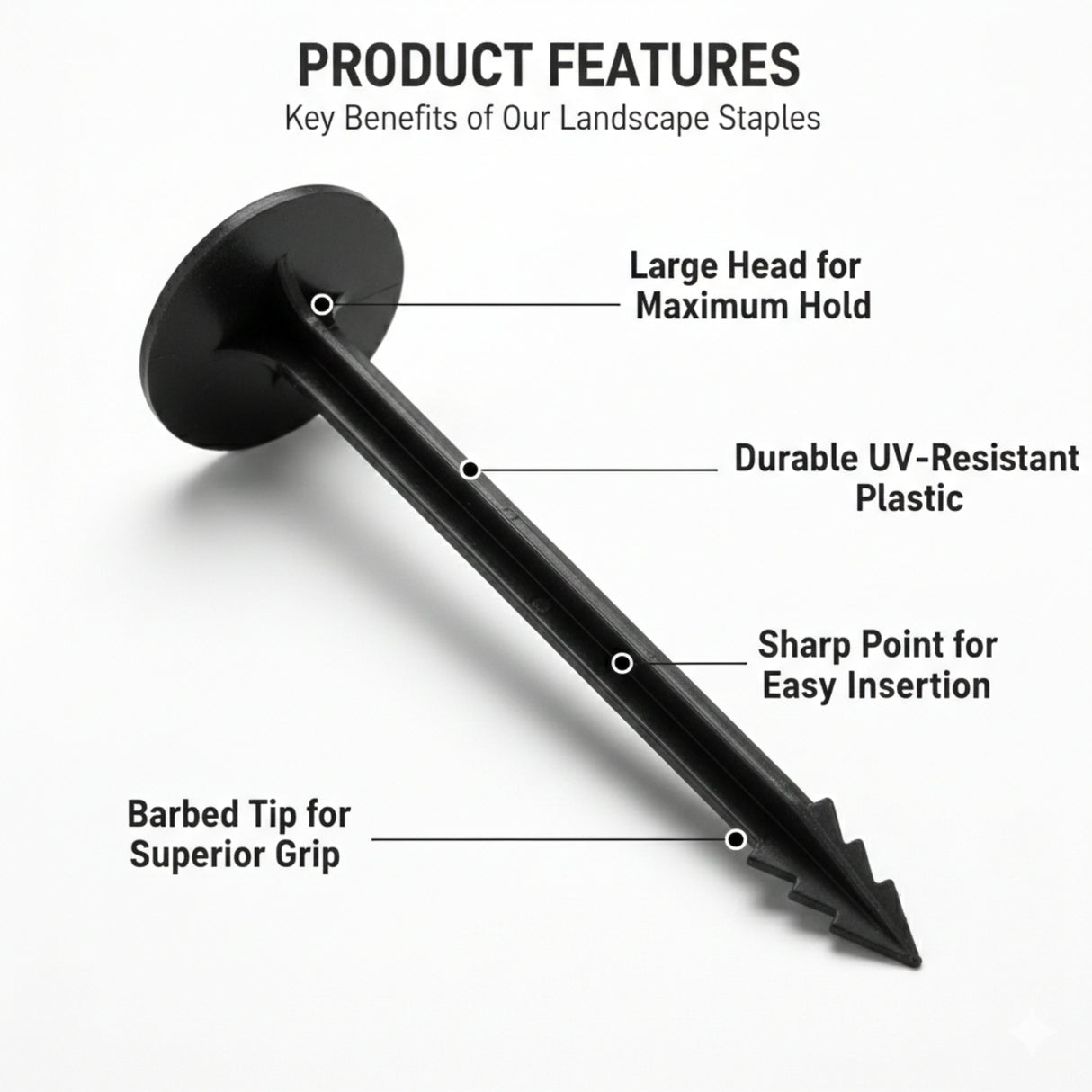 Singhal Weed Mat Nails - Plastic Ground Anchor Peg 17 cm | Heavy Duty Garden Stake for Weed Mat, Landscape Fabric & Net Fixing | UV Resistant, Weatherproof, Barbed Design (Black)