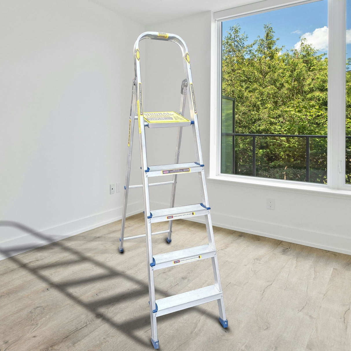 5-Step Foldable Aluminum Ladder with Anti-Skid and Slip Prevention Features – Compact and Safe for Easy Use - Singhal Mart