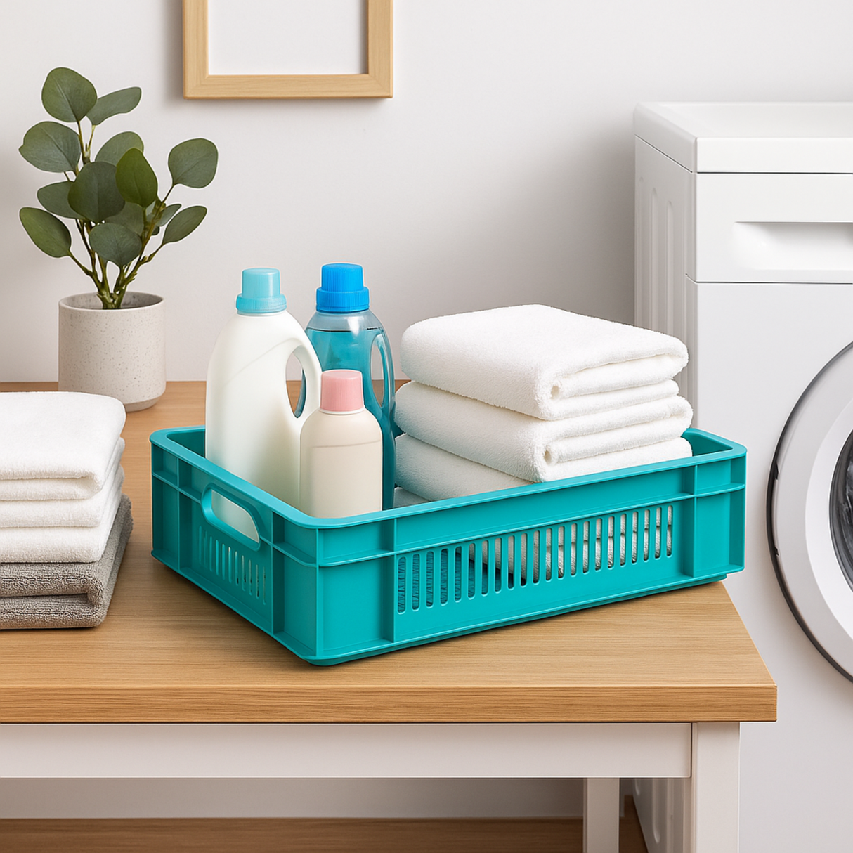 SINGHAL Plastic Jali Crate 600x400x80 MM, Heavy Duty Multipurpose Portable Storage Basket for Vegetables, Fruits, Milk & Large Items