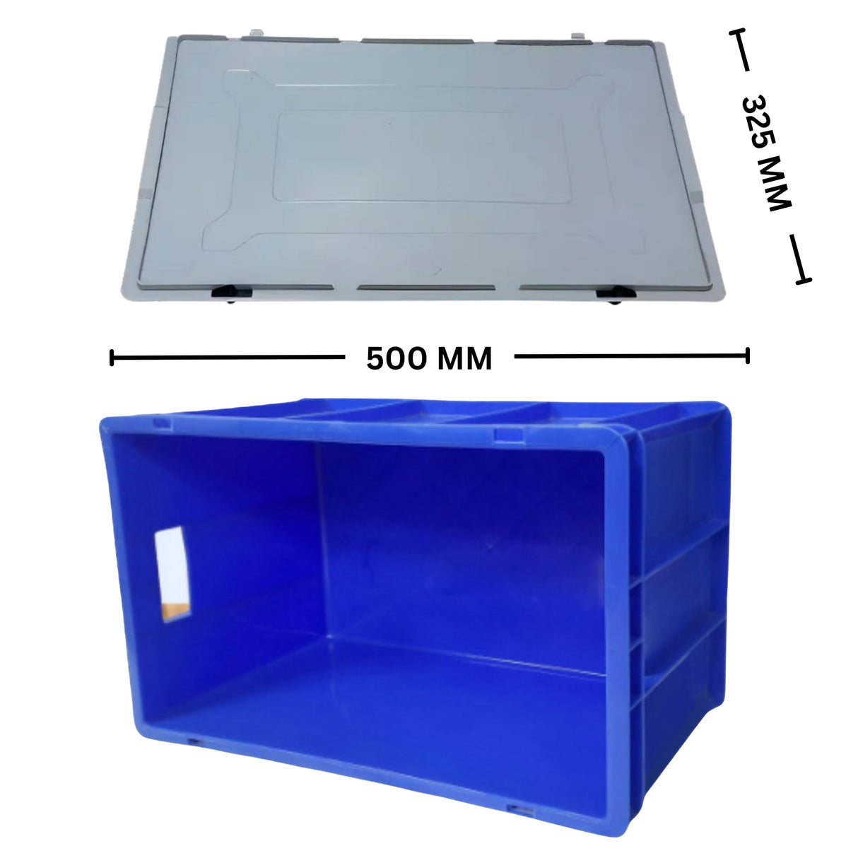 SINGHAL Blue Plastic Crate with Lid 500x325x250 MM, Heavy Duty Multipurpose Portable Storage Basket for Vegetables, Fruits, Milk & Large Items
