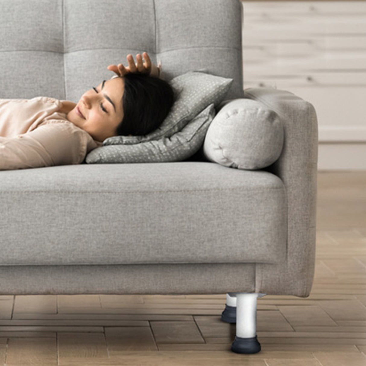 Singhal Heavy-Duty Furniture Legs – Iron Stand with Hard Plastic Anti-Slip Base – Set of 4 Replacement Legs for Bed, Sofa, Table, Cabinet, Chair – Floor Protector, Non-Scratch, Durable Support (White & Black)