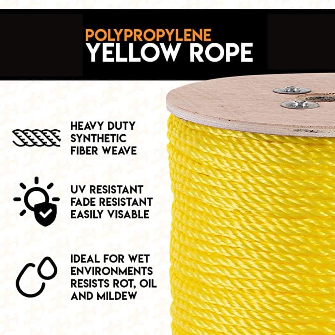 Singhal PP Rope Yellow 220m | High Tensile Strength Nylon Virgin Plastic Twist Rope | Durable, Lightweight, Weatherproof Multiuse Rope for Indoor & Outdoor – Clothes Drying, Packing, Fishing, Survey Line & More