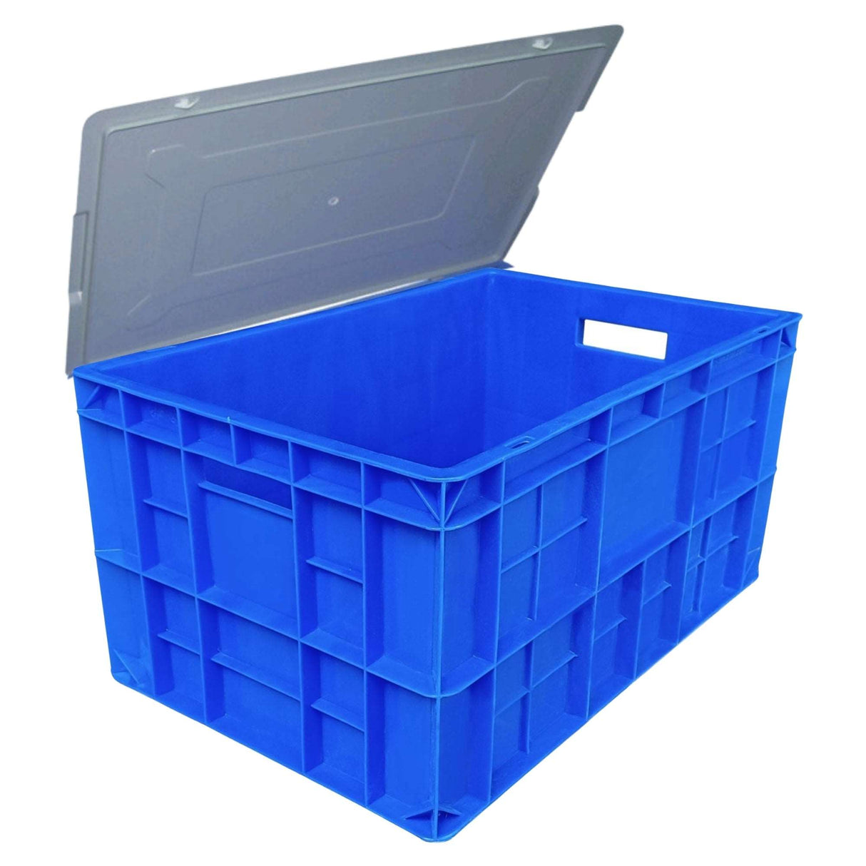 SINGHAL Blue Plastic Crate with Lid 500x325x250 MM, Heavy Duty Multipurpose Portable Storage Basket for Vegetables, Fruits, Milk & Large Items