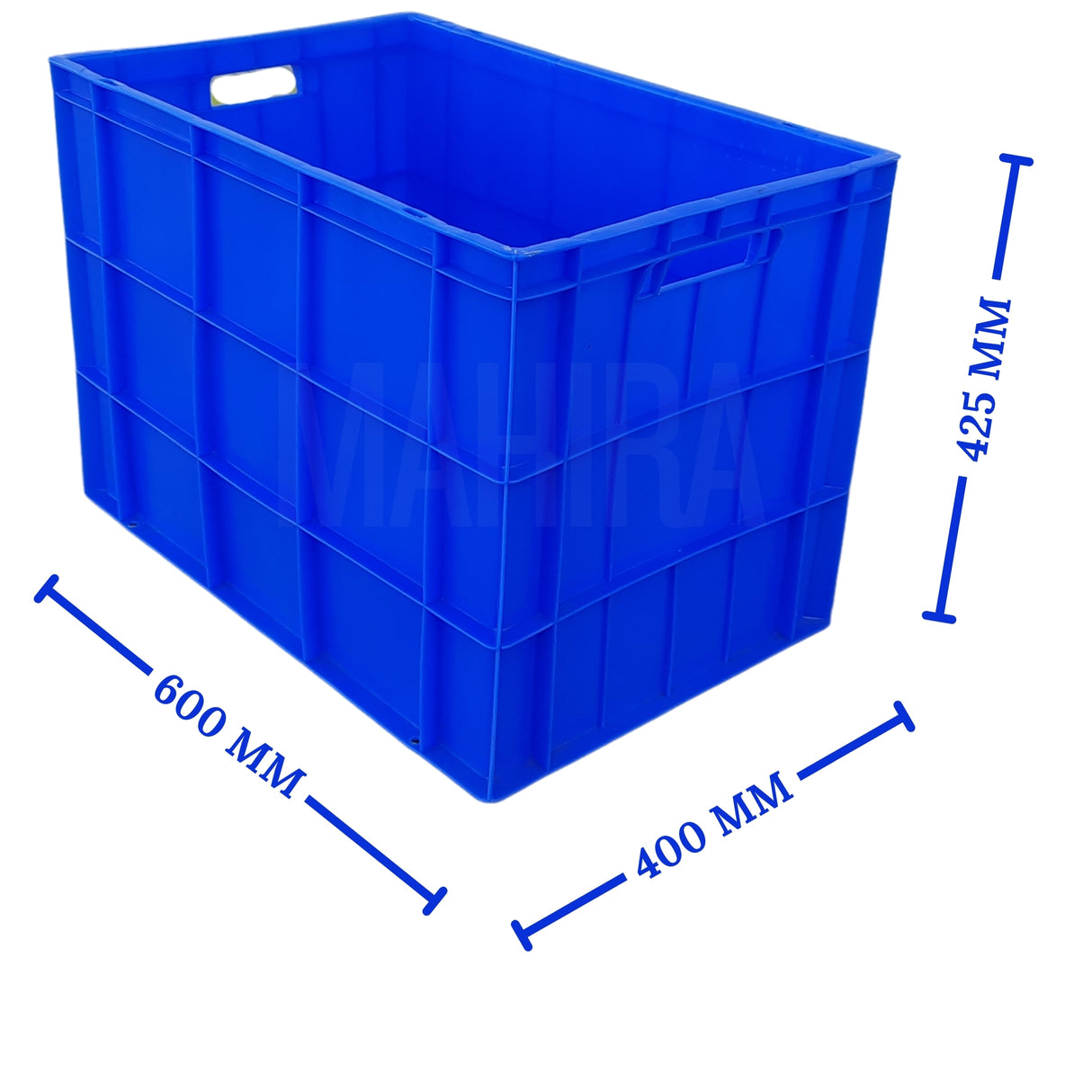 SINGHAL Blue Plastic Crate with Lid 600x400x425 MM, Heavy Duty Multipurpose Portable Storage Basket for Vegetables, Fruits, Milk & Large Items
