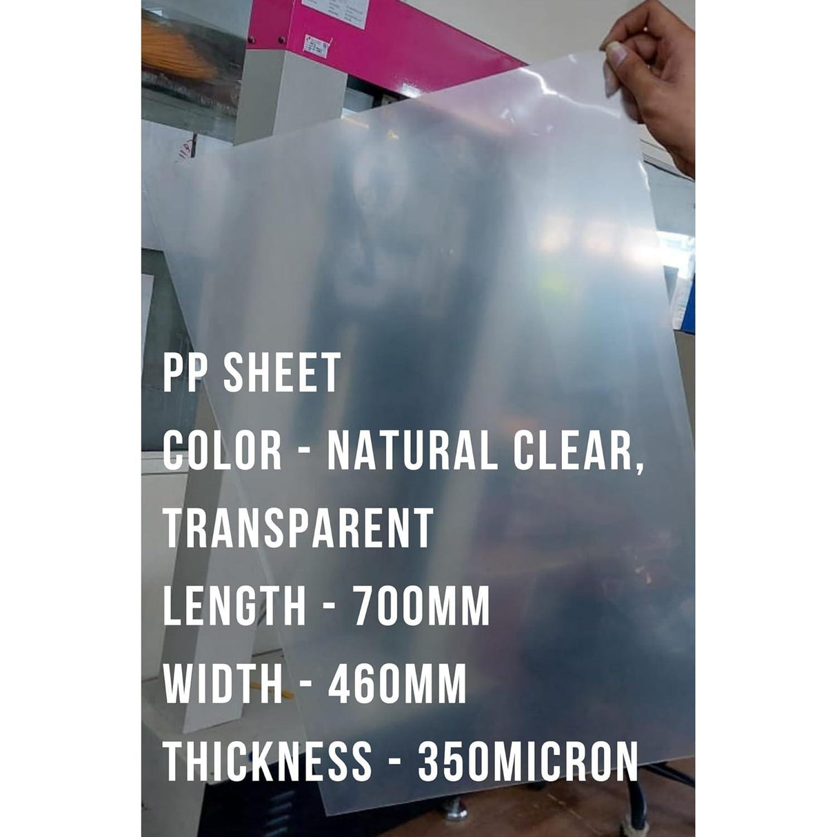 70x46 cm Clear PP Transparent Sheet, 350 Micron, Pack of 25 with One-Side Masking Film for Surface Protection - Singhal Mart