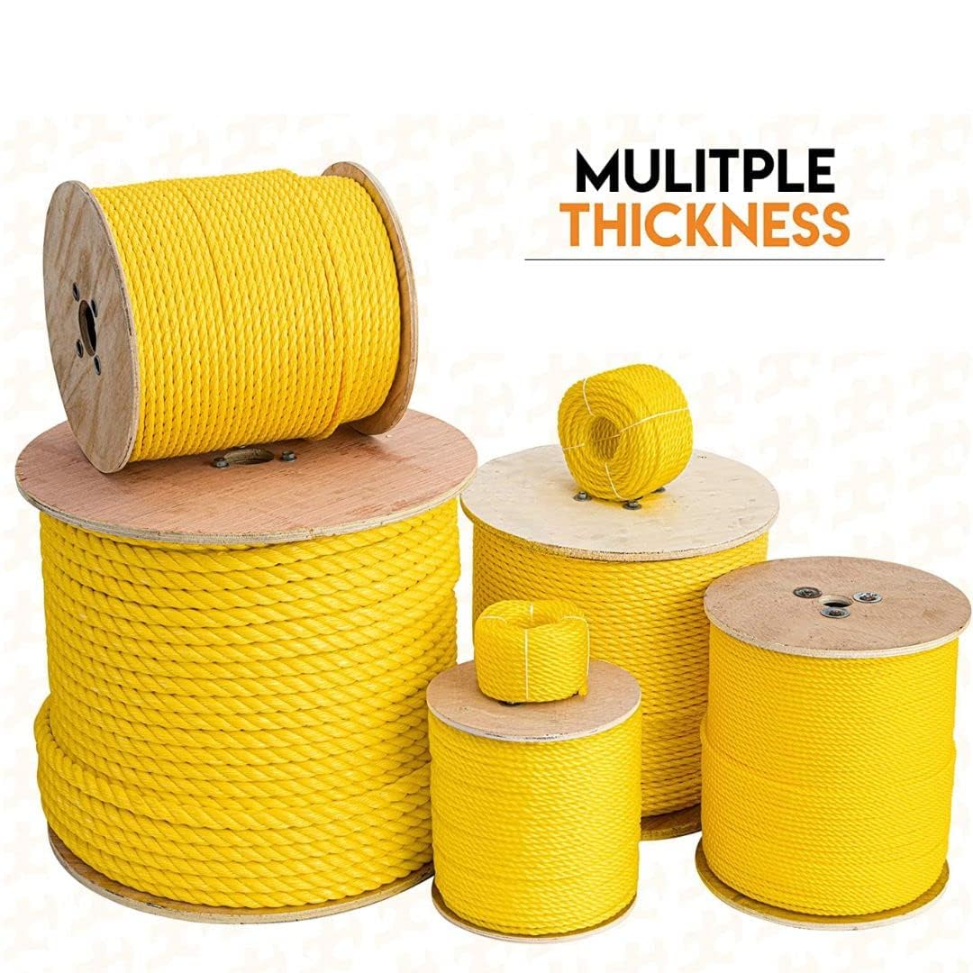 Singhal PP Rope Yellow 220m | High Tensile Strength Nylon Virgin Plastic Twist Rope | Durable, Lightweight, Weatherproof Multiuse Rope for Indoor & Outdoor – Clothes Drying, Packing, Fishing, Survey Line & More
