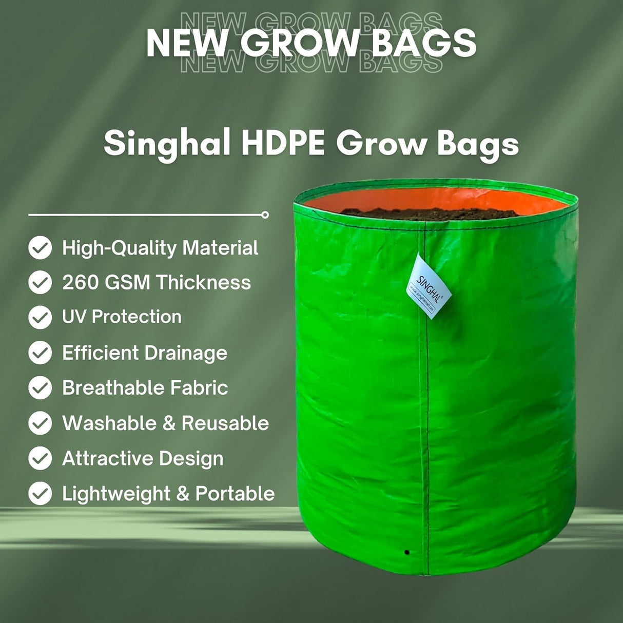 Premium 260 GSM Green HDPE UV-Protected Round Grow Bags for Durable Terrace and Vegetable Gardening