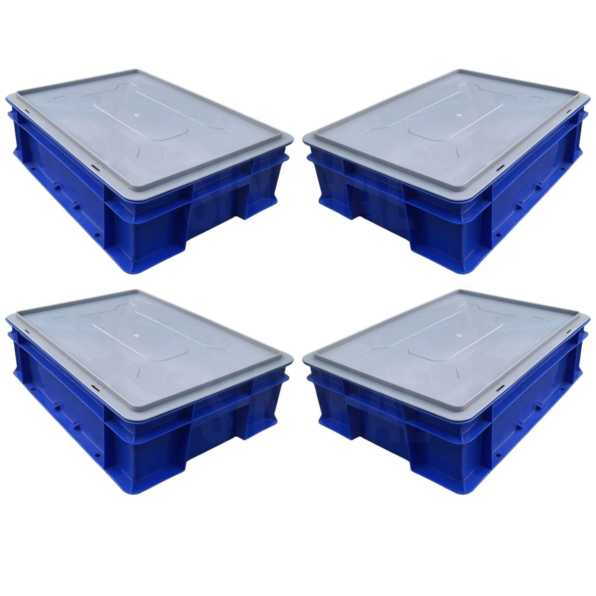 SINGHAL Blue Plastic Crate 400x300x120 MM with Lid, Heavy Duty Portable Storage Basket for Vegetables, Fruits, Milk & More | Multipurpose Shelf Bin