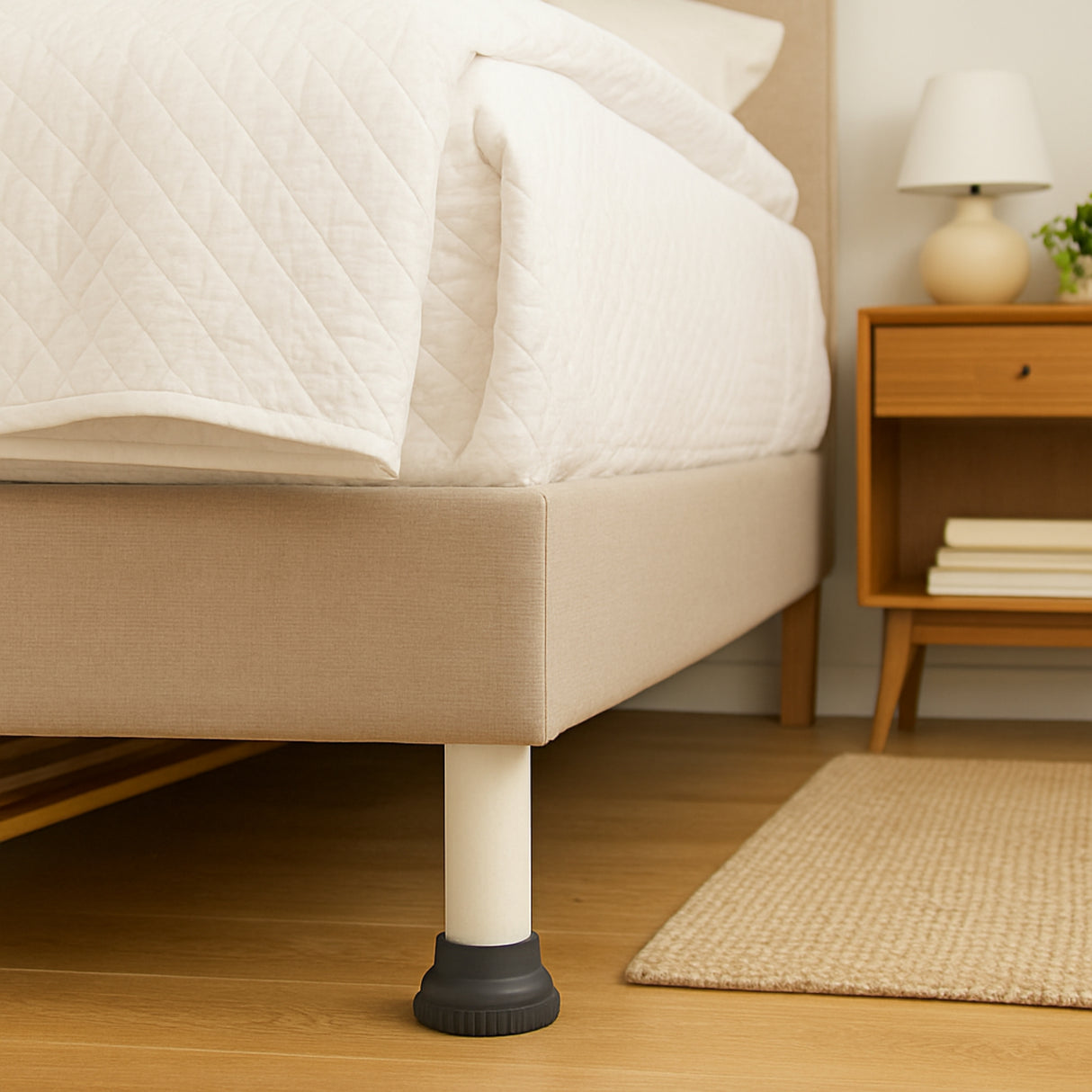 Singhal Heavy-Duty Furniture Legs – Iron Stand with Hard Plastic Anti-Slip Base – Set of 4 Replacement Legs for Bed, Sofa, Table, Cabinet, Chair – Floor Protector, Non-Scratch, Durable Support (White & Black)