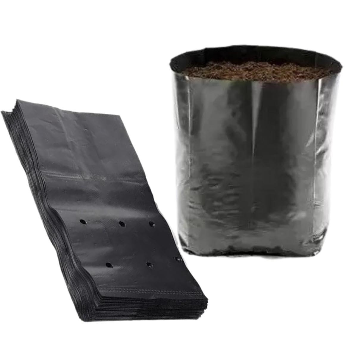 9x10 HDPE UV-resistant black grow bags, pack of 50. Durable polyethylene bags for home gardens, nurseries, and terrace gardening. Perfect for plants. - Singhal Mart
