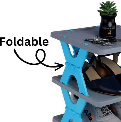 Adjustable Folding Shoe Rack - 6-Layer Collapsible Stand in Blue and Black, Easy Assembly, DIY Design for Stylish Storage Solutions. - Singhal Mart
