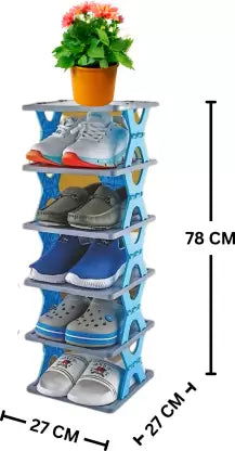 Adjustable Folding Shoe Rack - 6-Layer Collapsible Stand in Blue and Black, Easy Assembly, DIY Design for Stylish Storage Solutions. - Singhal Mart