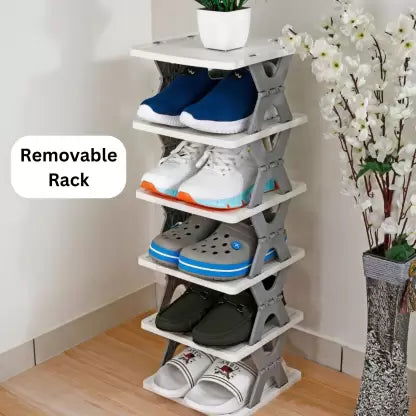 Adjustable Folding Shoe Rack - 6-Layer Collapsible Stand in Blue and Black, Easy Assembly, DIY Design for Stylish Storage Solutions. - Singhal Mart