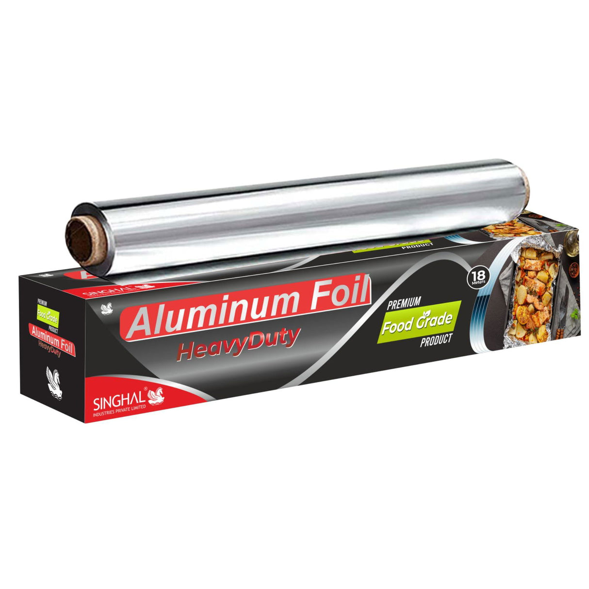 Aluminum Foil, 18 Meters, 11 Microns – Silver Foil for Kitchen, Food Packing, Wrapping, Storing, and Serving, Pack of 1 - Singhal Mart