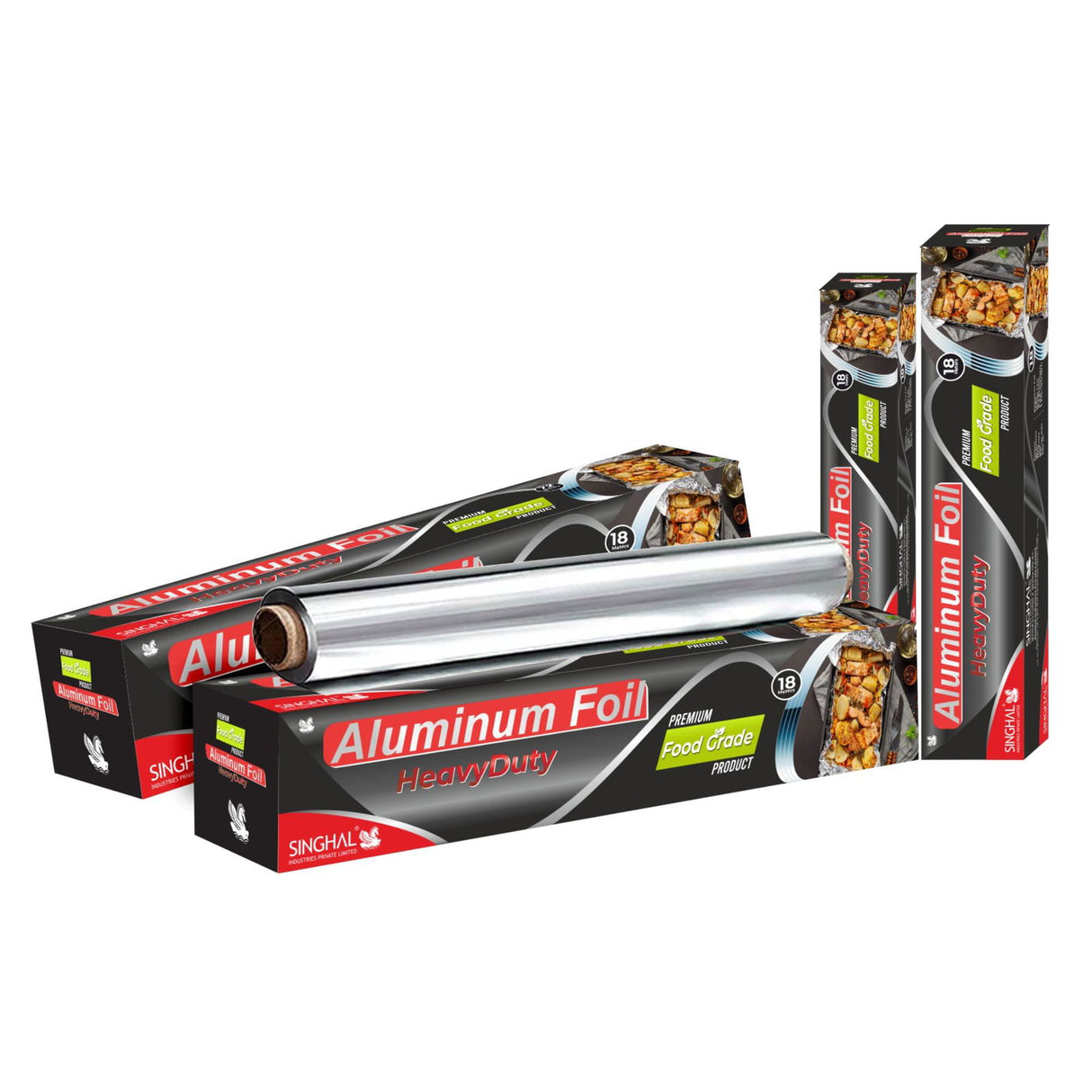 Aluminum Foil, 72 Meters, 11 Microns – Silver Foil for Kitchen, Food Packing, Wrapping, Storing, Serving (18 Meters per Pack of 4) - Singhal Mart