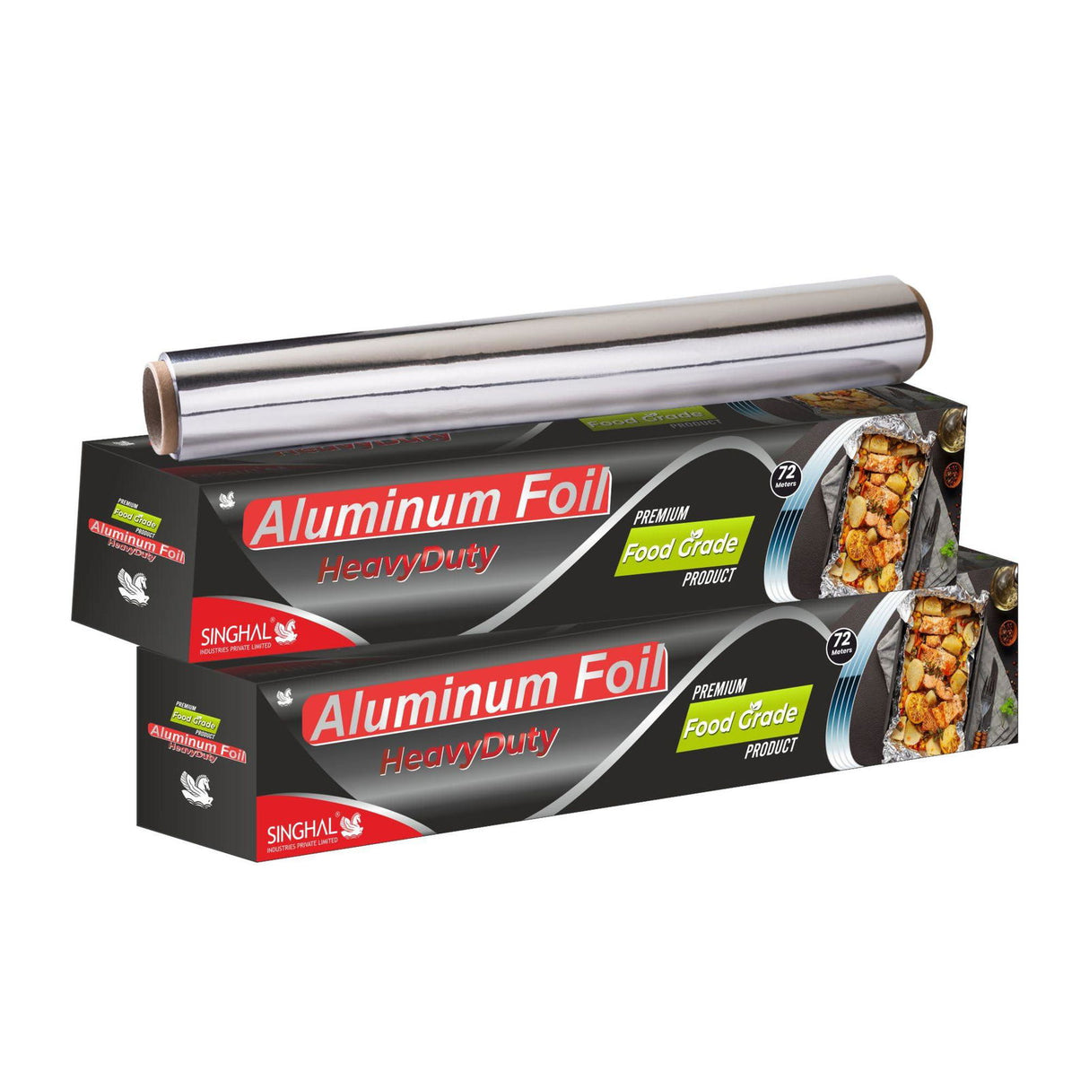 Aluminum Foil, 72m x 11mic, Silver | Kitchen Wrap, Food Packing, Storing & Serving - Set of 2 Rolls - Singhal Mart