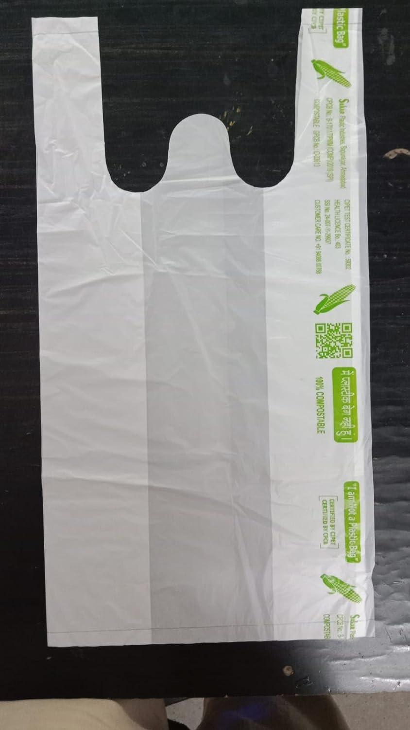 Biodegradable & Compostable Certified Eco-Friendly Grocery Bags Length 16 inch Breadth is 8 inch (16x20 Inch, 100) - Singhal Mart