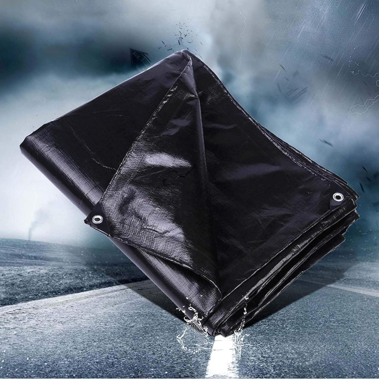 Black Tarpaulin Sheet 16x24ft | Heavy Duty UV Resistant, 170 GSM, Reinforced Eyelets, Waterproof, 100% Pure Virgin Material, for Various Uses - Singhal Mart