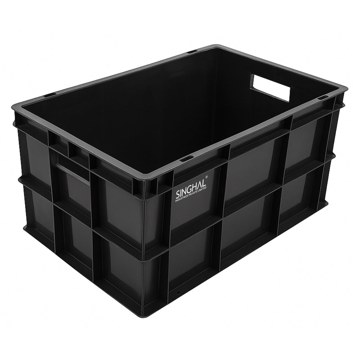 Singhal Black Plastic Crate - Multipurpose Storage Basket Bin (500x325x250 MM)