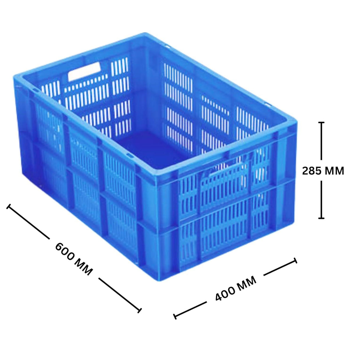Blue Plastic Crate with 54.5-Liter Capacity, Measuring 600 x 400 x 285 mm – Ideal for Storage and Organization - Singhal Mart